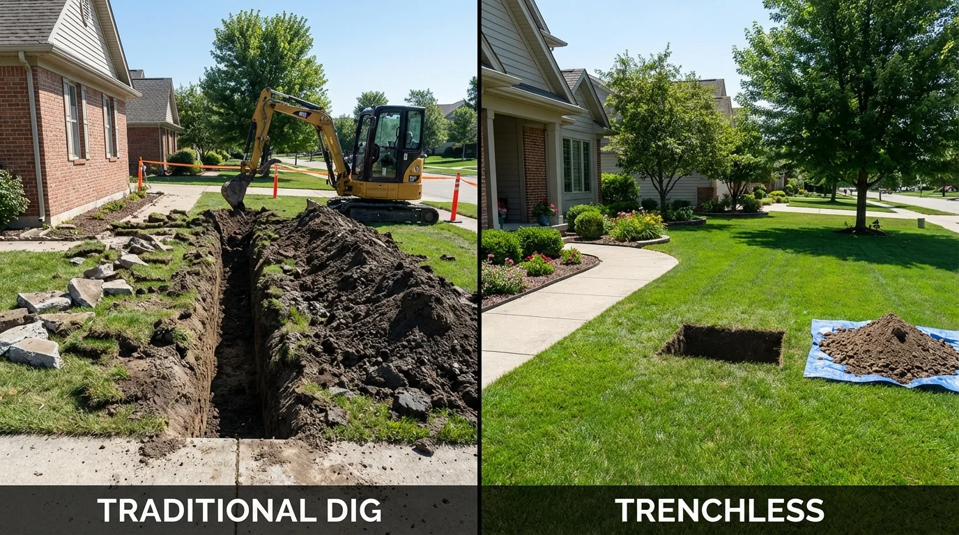 Trenchless sewer repair with minimal yard damage versus traditional excavation in Memphis, MO